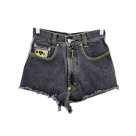 KB2 CO. Peace Embroidered Denim Jean Shorts Size 25W Studded Stitched Hippie - Picture 4 of 8